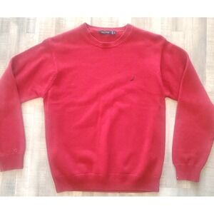Nautica Mens Red Sweater Size Med Long Sleeve Pullover 100% Cotton Warm